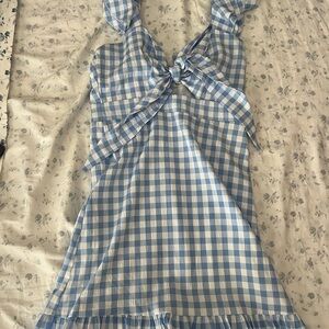 Altar'd State Blue and White Ruffled Tie Front Sundress